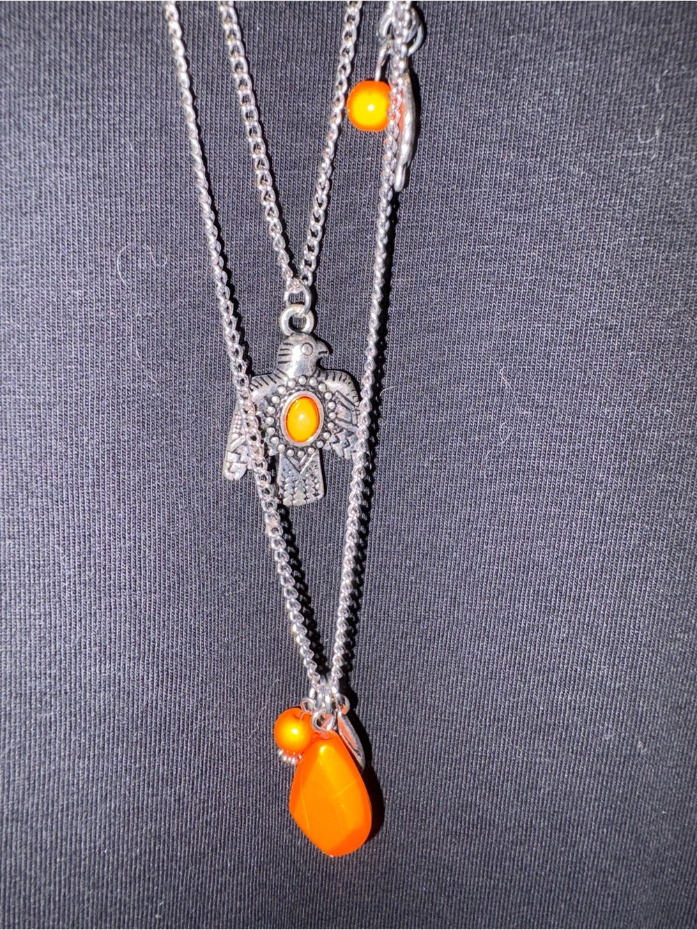 paparazzi Silver Thunderbird Necklace with Bright Orange Accents